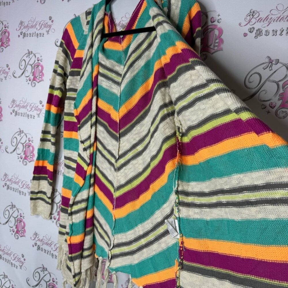 Rip curl sweater cardigan nomad striped tropical knitted with hood and tassles - Picture 7 of 12
